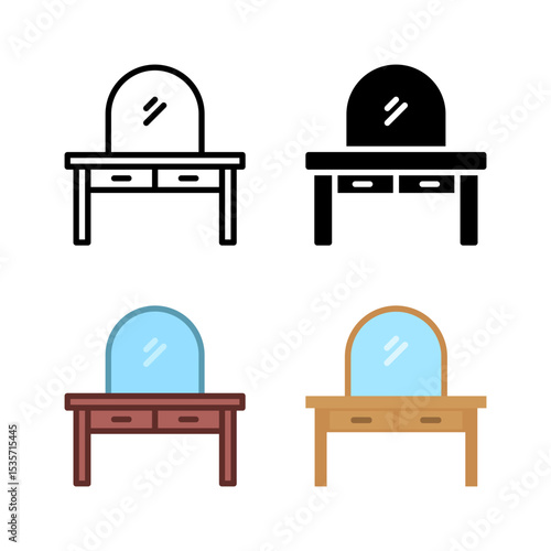 Icons combining dresser and desk functionalities, ideal for compact spaces, bedrooms, and versatile furniture solutions.
