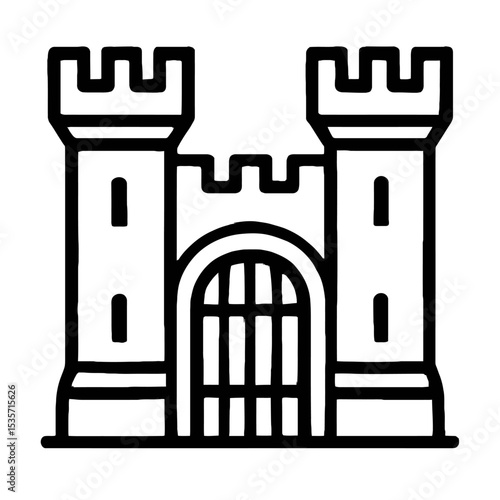 Medieval Castle Fortress Architecture Vector Icon - Simple Outline Illustration