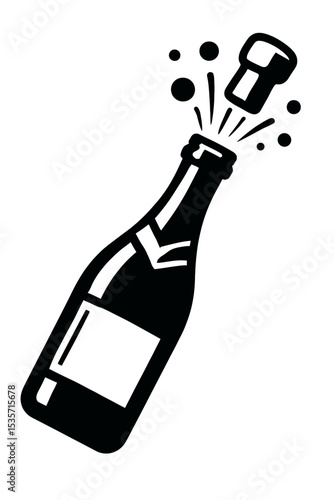 Popping Champagne Bottle with Flying Cork Icon - Perfect for Celebrations, New Year's, and Festive Occasions.