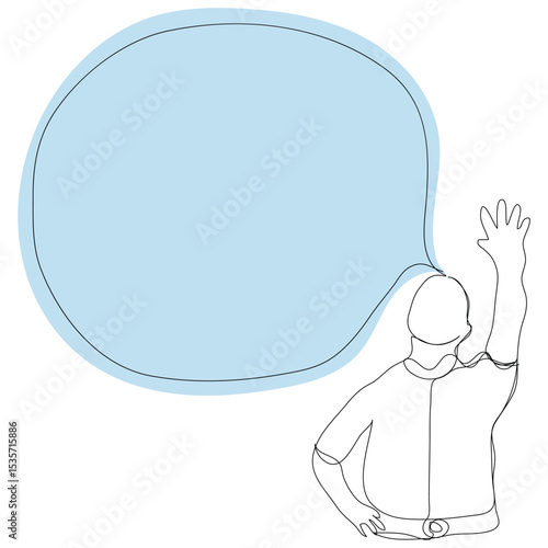 Sketch minimal concept man say think chat box drawing line art. Male boy think idea comment hand drawn continuous line concept white ioslated background.Abstract,vector,illustration.