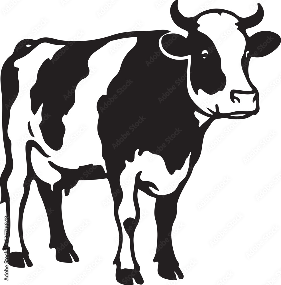 Fototapeta premium Cow illustration black and white style, Farm animal minimal line drawing art