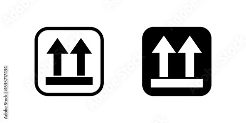 Stack up direction symbol icons, used on packaging to indicate proper orientation for stacking and storage in warehouses and during transport.