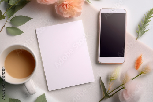 Phone Sheet of Paper Mockups Coffee Flower Floral Elements Empty Blank Template