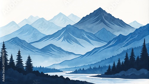 Serene Blue Mountain Waterc...