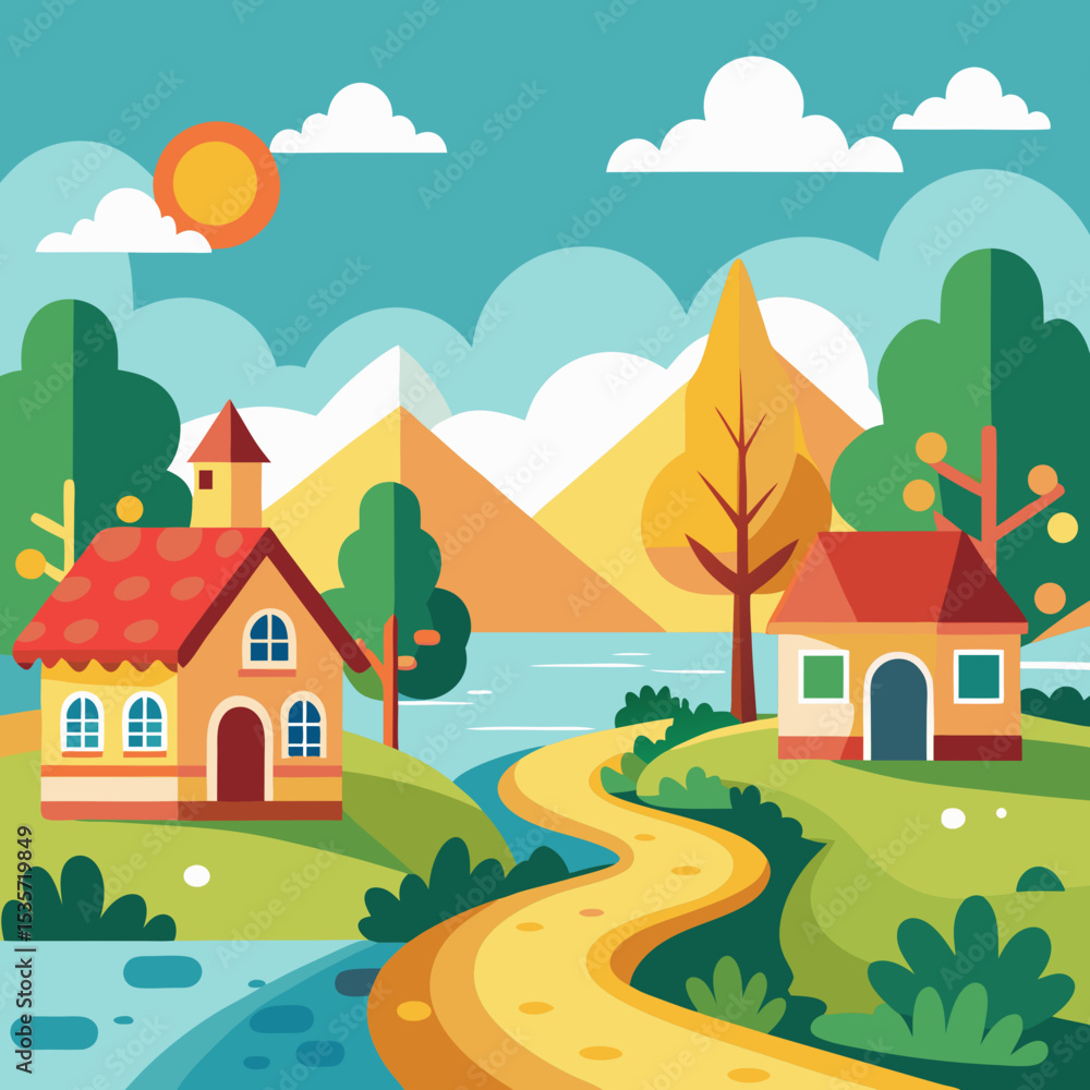 Fototapeta premium landscape with houses and trees