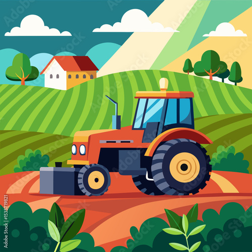 tractor on a field with green grass