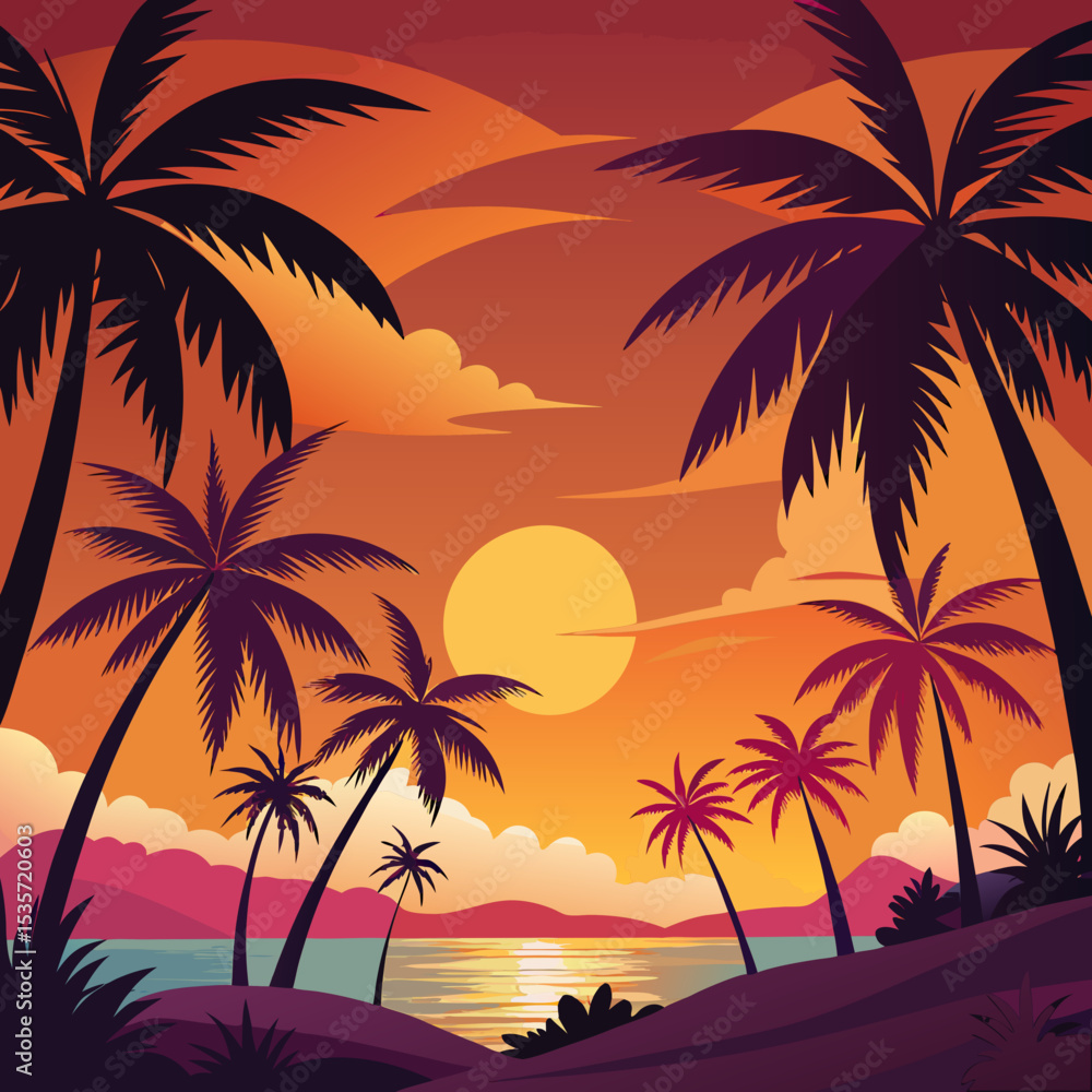 palm trees at sunset palm trees at sunset