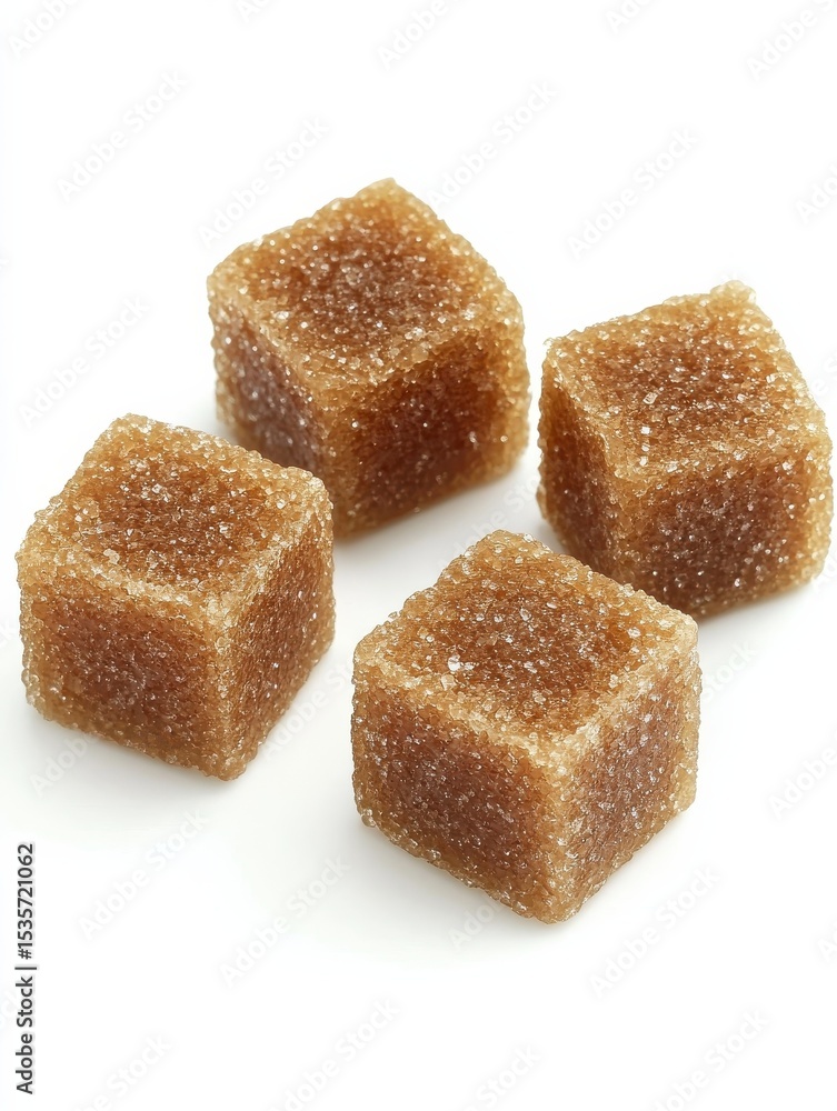 Four Brown Sugar Cubes on White Background Four Brown Sugar Cubes on White Background