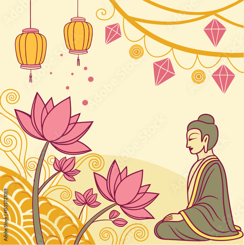 Beautiful social media post and template for happy Vesak day