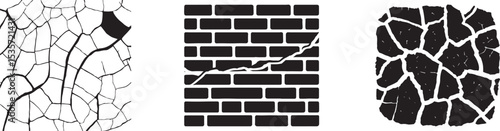 Crack and damage pattern illustration set, Grunge texture graphic for surfaces