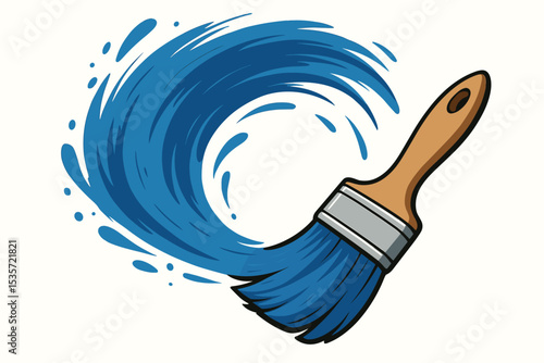 Paint brush creating a dynamic blue wave of paint. Vector icon for painting service, home improvement, and renovation. Symbol of creativity, art, and craft. House painter logo.