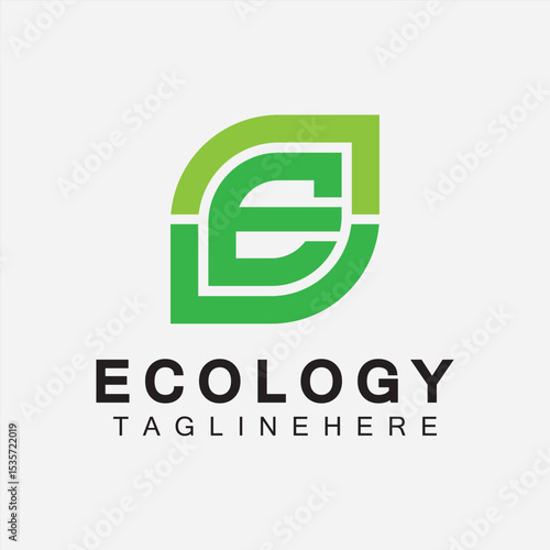 Free Download Letter E Logo Design with Leaf Concept. letter E geometric line leaf logo - GFXLoad