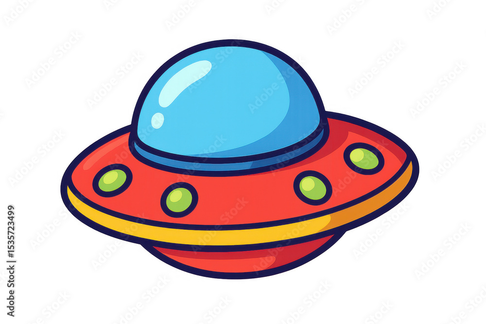 Fototapeta premium Cartoon spaceship flying in the sky, featuring a transparent background for easy integration into diverse projects