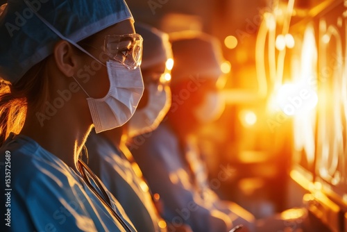 Wallpaper Mural Medical professionals focus on screens during a critical procedure in a modern healthcare facility at sunset Torontodigital.ca
