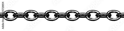 Distressed metal chain seamless border with retro photocopy effect. Black monochrome design element, clip art with grainy stippling texture Grunge vector illustration on transparent background