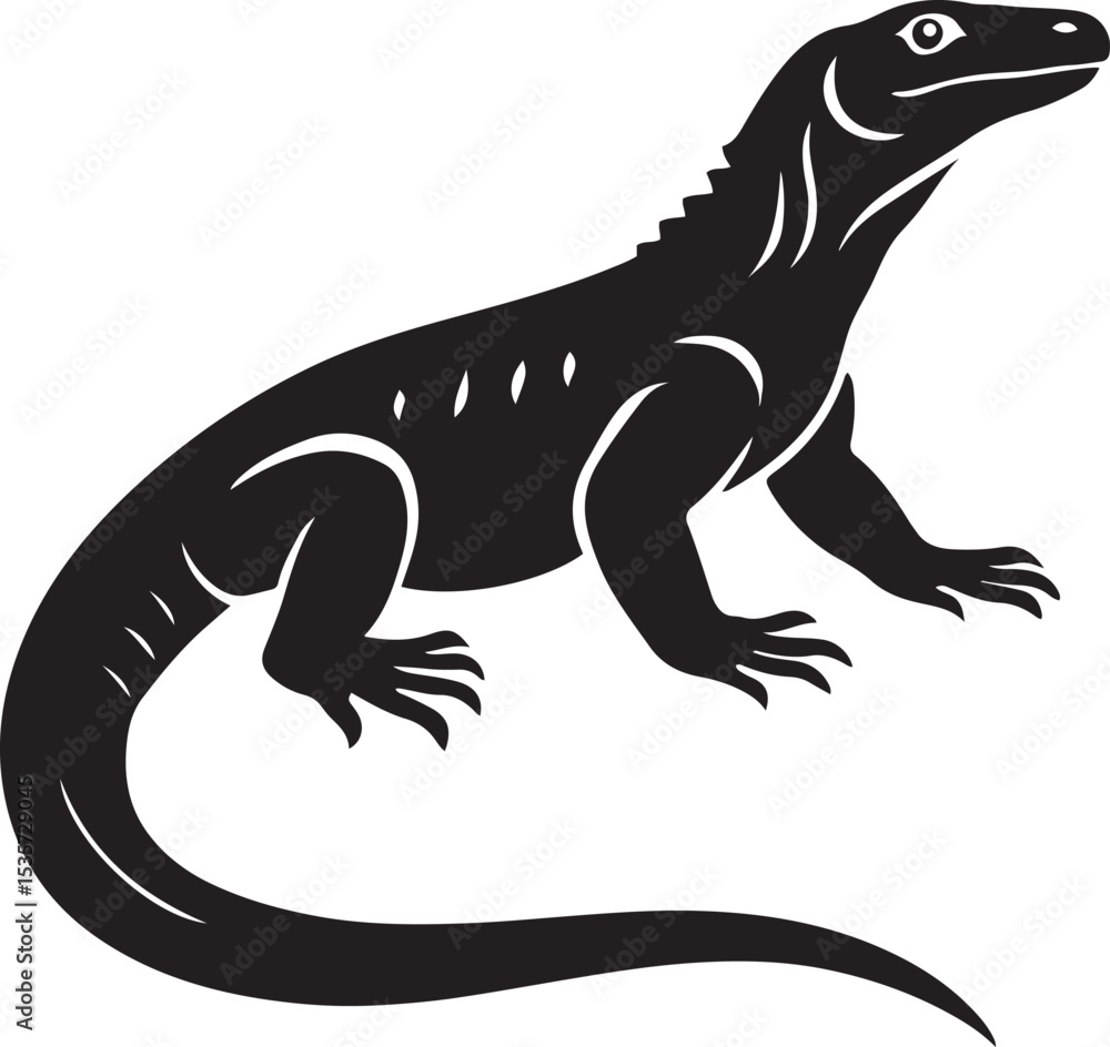Obraz premium Komodo dragon silhouette black lizard style, Reptile predator minimal graphic design