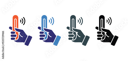 Hand Holding Wireless Thermometer Icon Set in Various Colors