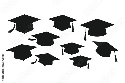 Black Graduation Caps Tossed in the Air – Celebrating Academic Success and Graduation Ceremony

