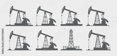 Collection of Oil Pump Jack Silhouettes for Industry Graphics