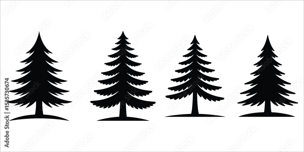 Obraz premium Christmas tree icon set vector silhouette on white background.