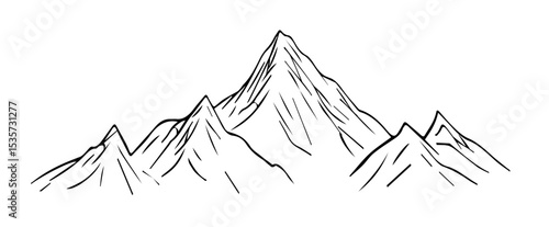 Mountain line. Rocky peaks, contour line. Element, icon, eco design. Vector black and white illustration isolated