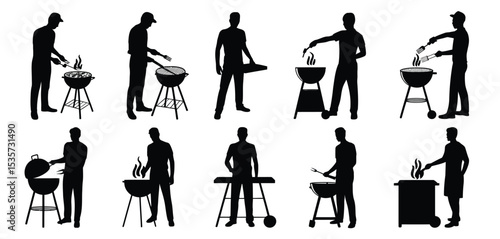 Ten Silhouettes of Men Grilling at Different BBQs