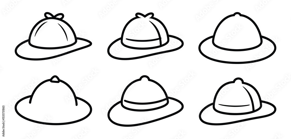 Six Line Art Illustrations of Safari Hats Six Line Art Illustrations of Safari Hats