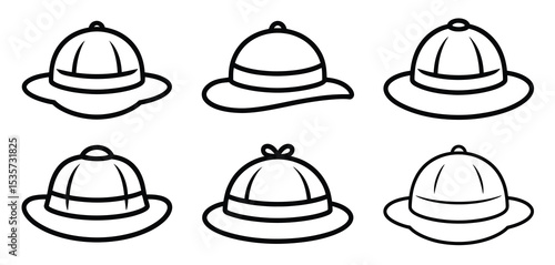 Six Different Styles of Pith Helmet Illustrations