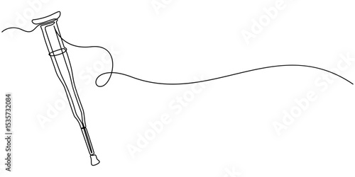 crutches continuous one line drawing, one line drawing crutches for support of injured and elderly people. Medical equipment concept, Continuous one single line drawing of modern elbow crutch, Single