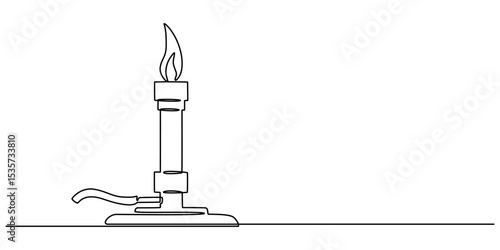 Chemistry Equipment Bunsen Burner Drawing, Bunsen burner - Laboratory equipment and tools object, one line drawing continuous design, vector illustration for science and education, bunsen burner one.