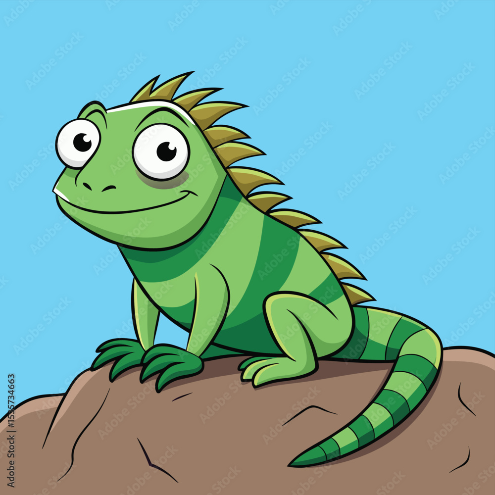 Fototapeta premium A curious iguana perched on an invisible rock, watching its surroundings with focus.