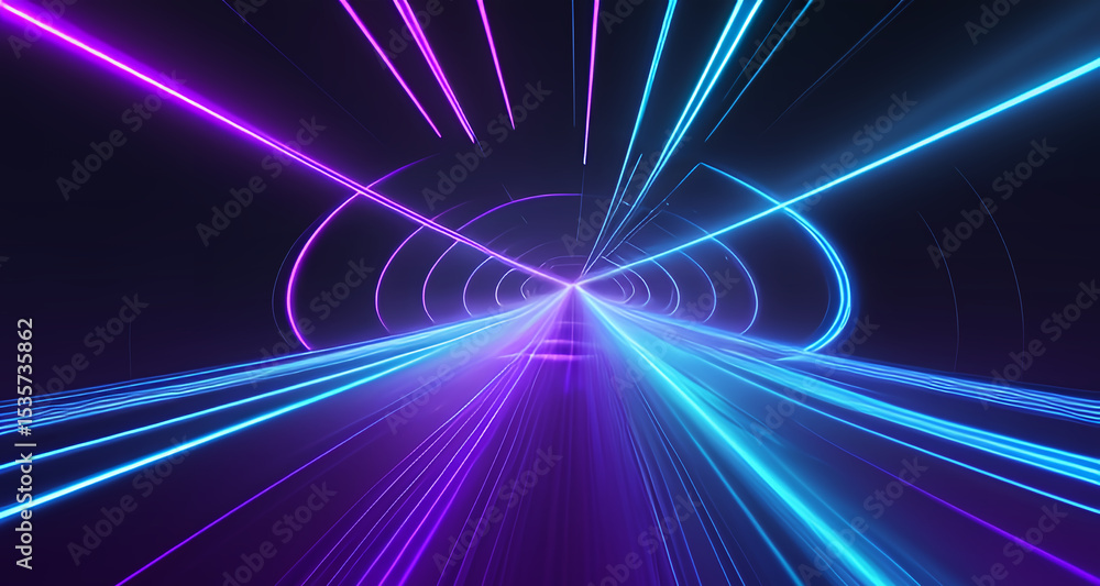 Futuristic Neon Tunnel Speed Light Background in Purple and Blue Futuristic Neon Tunnel Speed Light Background in Purple and Blue