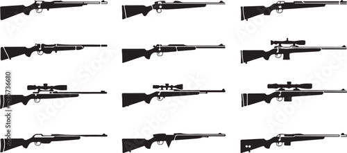 hunting rifle silhouette collection with multiple scoped and non scoped firearm designs
