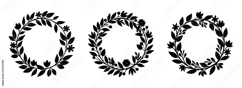 Fototapeta premium Silhouette set of floral frame botanical vector decorative element art
