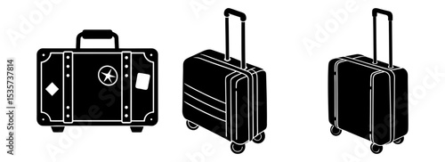 Silhouette set of travel luggage bags baggage vacation trip holiday icon