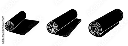 Silhouette set of yoga pilates gym exercise mat rolled up variations