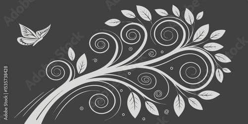 Floral Flourish: A delicate, artistic illustration features an elegant, swirling floral design, enhanced by intricate details, symbolizing growth, beauty, and natural grace.