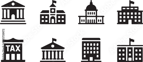government building icon set of parliament tax office city hall courthouse capitol building architecture