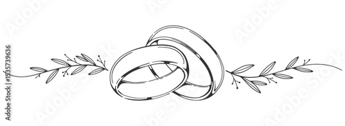 Wedding rings line art style vector illustration