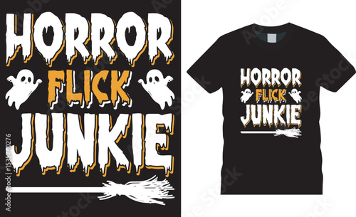 Halloween Illustration t shirt design template horror flick junkie