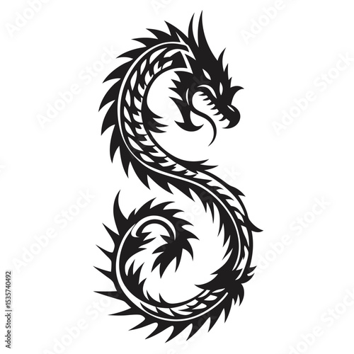 Tribal Dragon Tattoo Design Curled into a Dynamic S Shape Symbolic of Power Mysticism and Ancient Lore Decoration