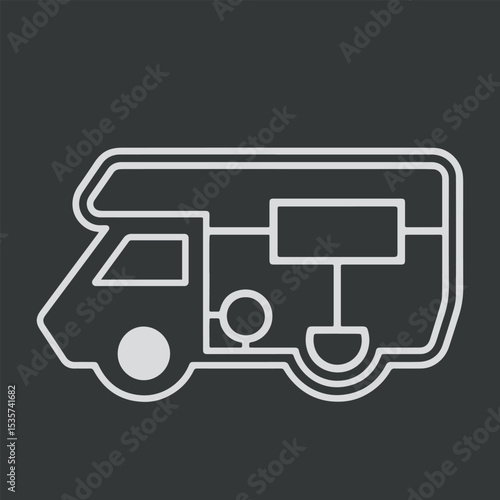 Vector Icon sticker of the motorhome Vector monochrome illustration of a camper van icon isolated on white background
