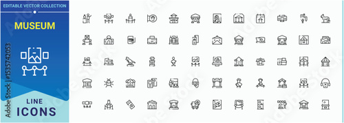 Museum icon set. Icons for UI designs. History linear icon collection. Contains related to historical, art, exhibit, culture, exhibition, history and more.