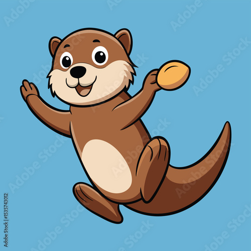 Otter floats on back juggling small rock playful water animal fun