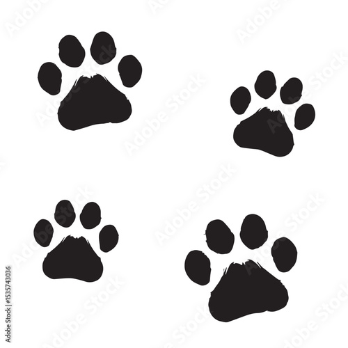 Four black paw prints on white background simple design