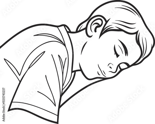 Peaceful sleep concept. Man lie on comfortable bed. Comfort and cosiness in apartment. Rest and recuperation. Fantasy and imagination, dreams.  flat vector illustration