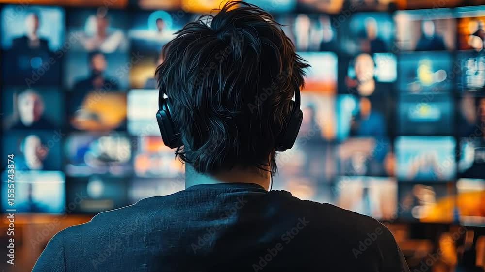 custom made wallpaper toronto digitalMan In Dark Clothes Using Computer For Multiple Video Calls