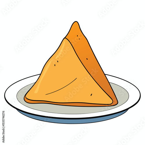 A single, perfectly formed samosa, golden brown and crispy, a popular savory pastry, symbolizing delicious Indian street food.