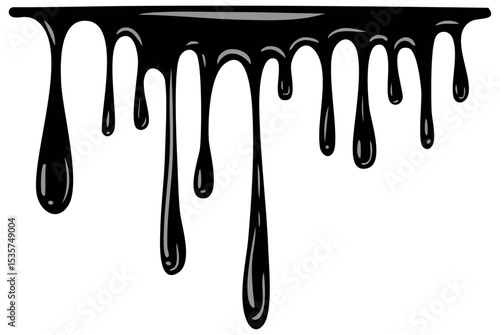 Dripping black paint or oil, isolated 