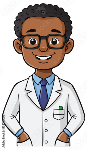 Cartoon medical professional in lab coat, isolated 